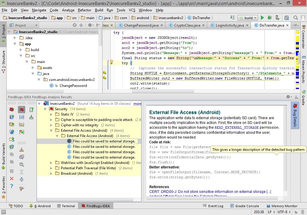 Find Security Bugs IntelliJ / Android Studio